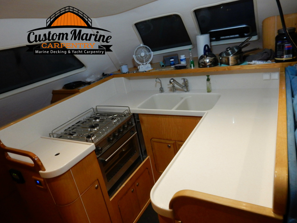 Corian Counter Top in Boat Kitchen by Custom Marine Carpentry