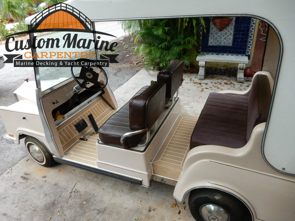 Marine flooring Built in a Golf Car By custom marine carpentry